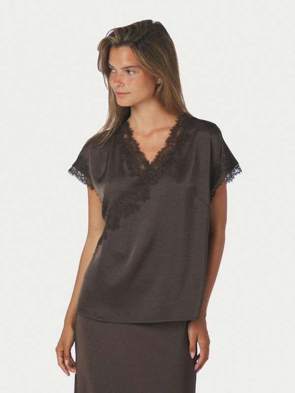 Benera Heavy Sateen Lace Blouse Dark Brown 