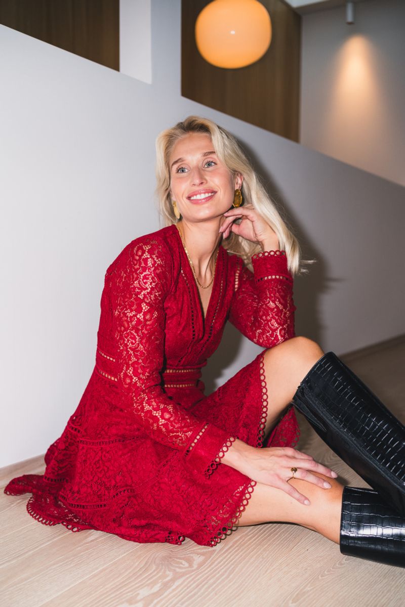 Ellie Mini Dress Red Lace 