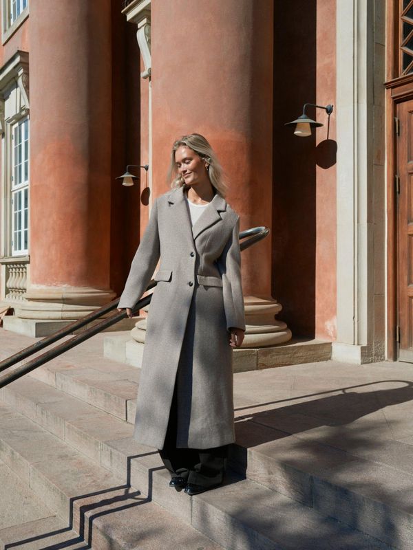 Corina Herringbone Twill Coat Beige Melange 
