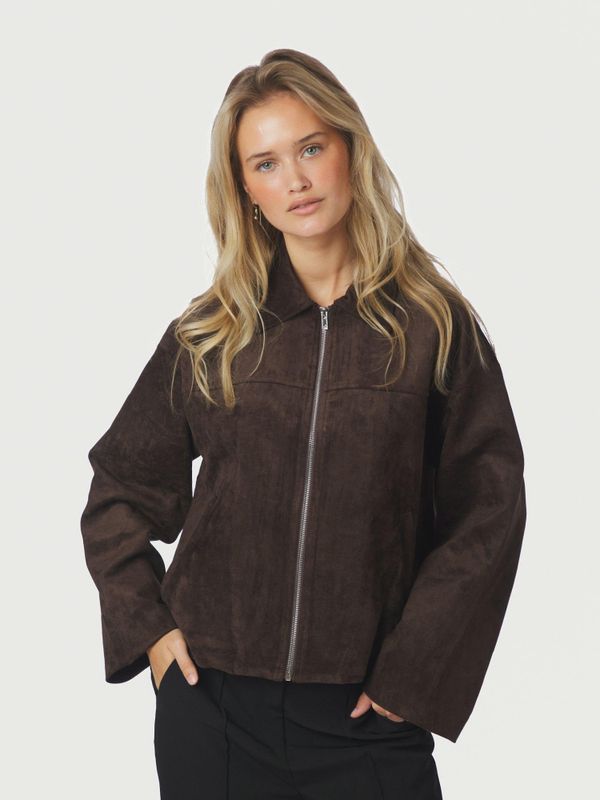 Titan Faux Suede Leather Jacket Dark Brown 