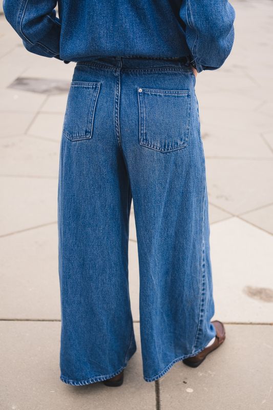 Ago Rue Wide Pants Long Mid Blue Wash 