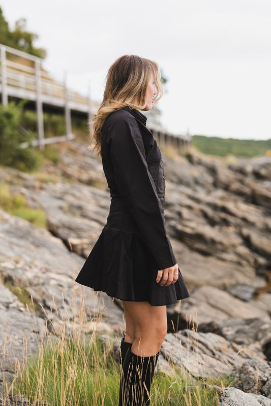 Stretch Cotton Buttoned Mini Dress Black 