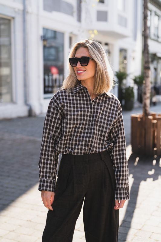 Carola Shirt Check Brown/Egret 