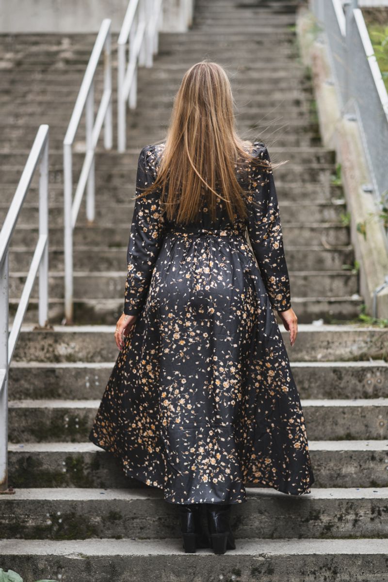 Tailored Satin Shirt Dress Black Rose