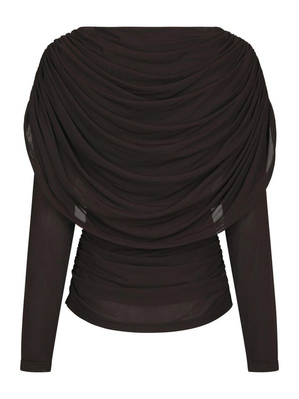 Lottuna Drapy Mesh Blouse Dark Brown 