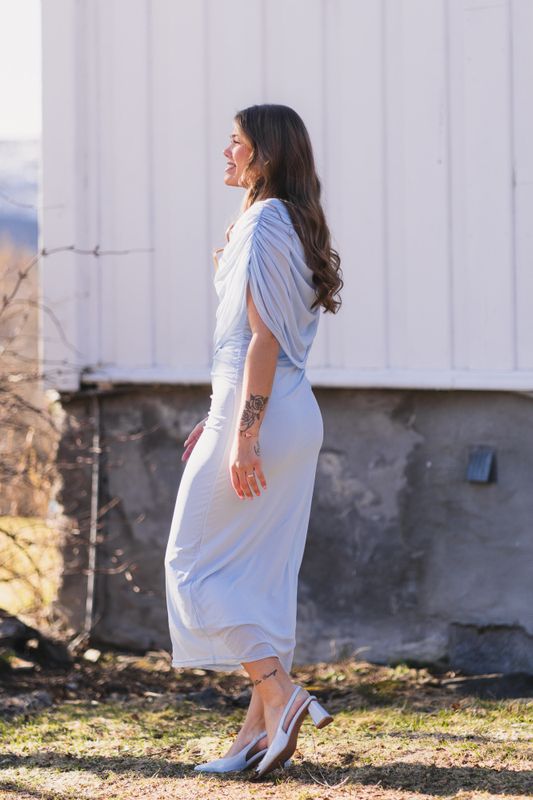 Tottuna Long Drapy Mesh Dress Light Blue 