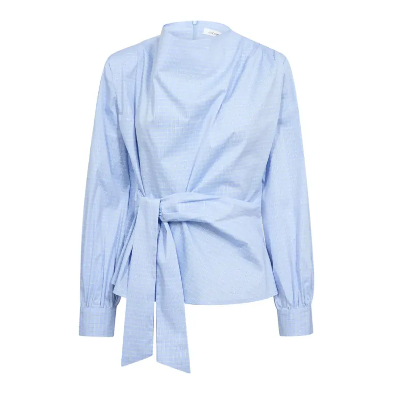 Gaian LS Tie Blouse Pale Blue 